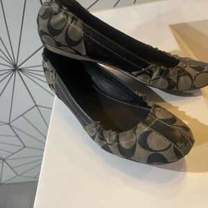 Coach Signature Canvas Ballet Flats in Black and Tan